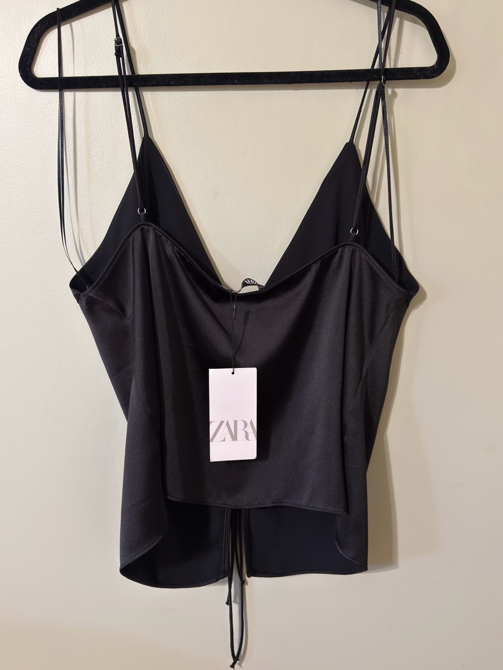 Zara Black Satin Lace-Up Spaghetti Strap Camisole - Picture 4 of 4